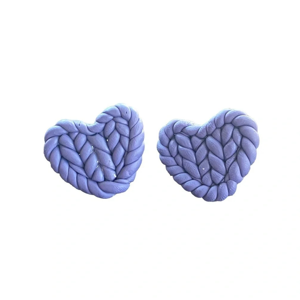 Matte Purple Heart Earrings that look woven or knit - Pierced